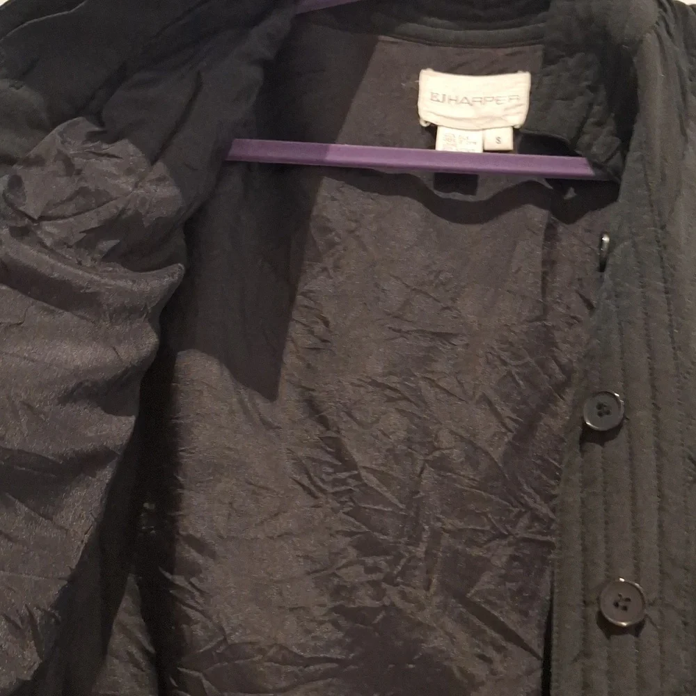 EJ Harper Black 100% Silk Patterned Patchwork Button Up Jacket Size S - Picture 7 of 9